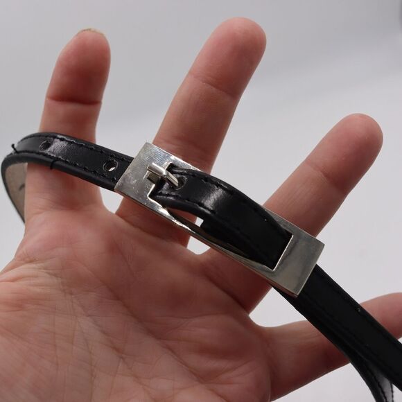 Vintage 80s Black Silver Square Segment Skinny Belt 35" Leather Look Retro - Picture 5 of 6